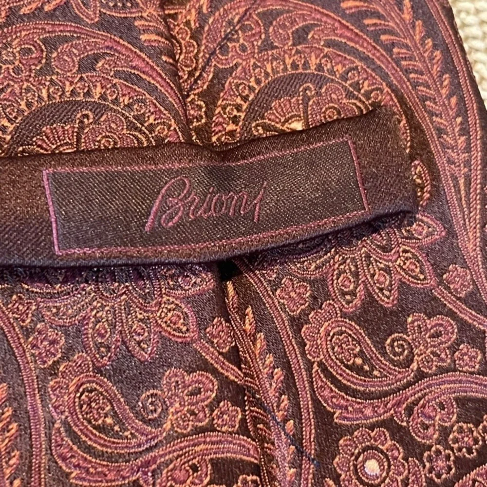 Brioni Silk Necktie Mens Brown Paisley Jacquard Italy Sartorial Dark Academia